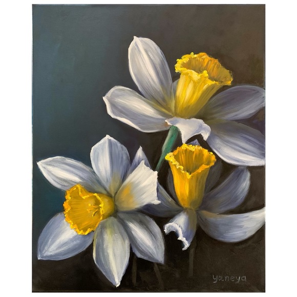 Daffodils, Original oil painting art floral painting, modern realism, home decor - Picture 8 of 9